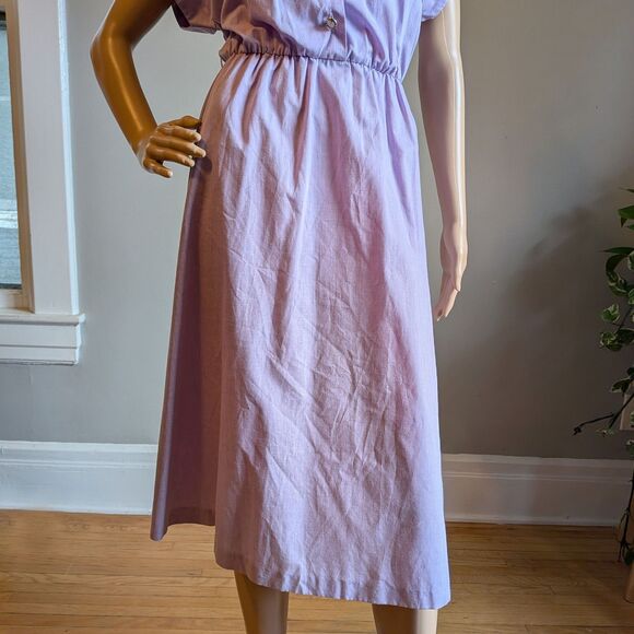 Vintage 80s TropiCool Lavender Purple Shirt Dress Cotton Midi Size 12 - Picture 11 of 15